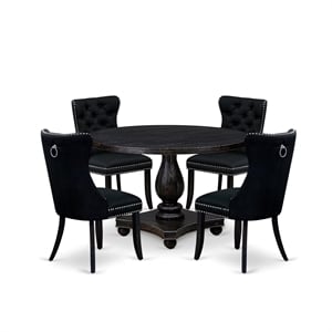 East West Furniture Irving 5 Piece Round Kitchen Set in Black Finish