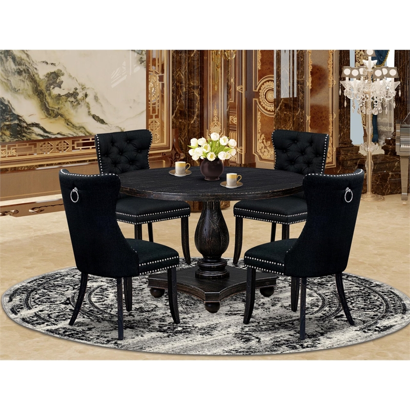 East West Furniture Irving 5 Piece Round Kitchen Set in Black Finish