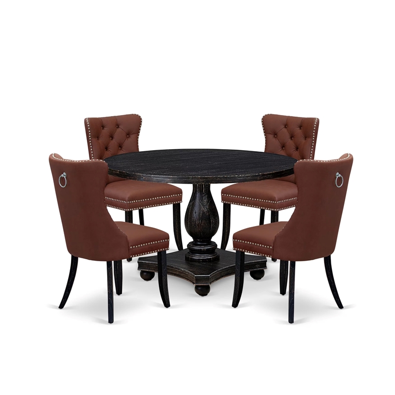 East West Furniture Irving 5 Piece Round Dining Set in Black Finish
