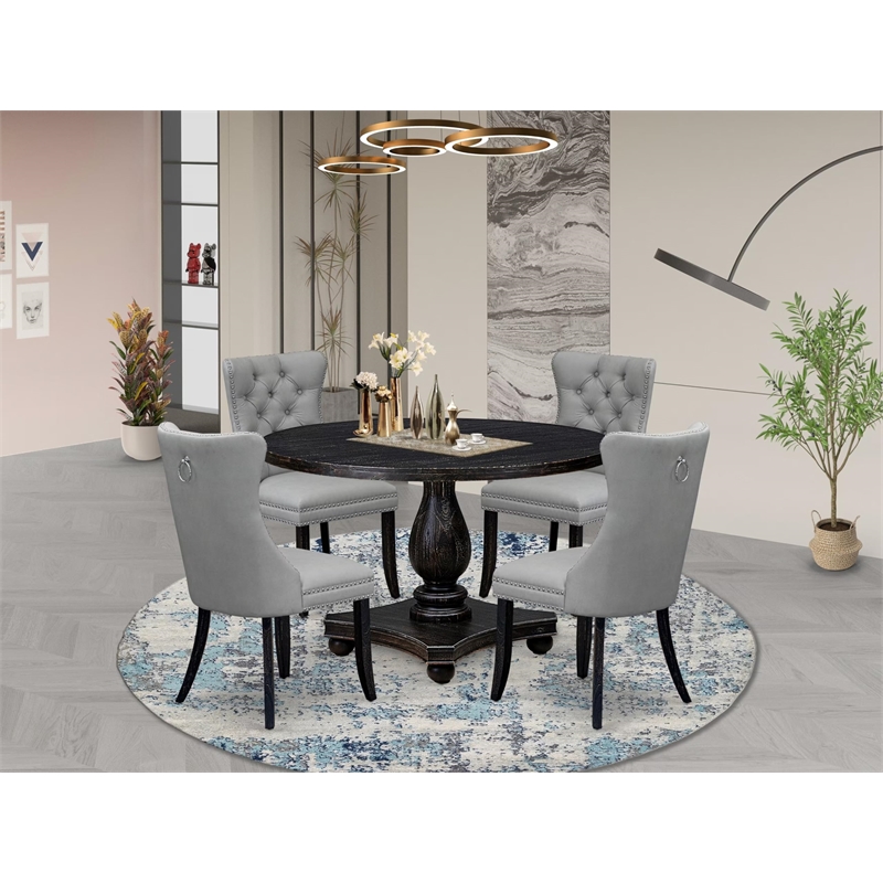 East West Furniture Irving 5 Piece Round Kitchen Table Set in Black Finish