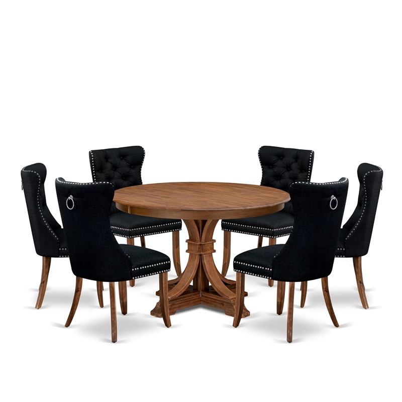 East West Furniture Ferris 7-Piece Kitchen Table Set in Walnut Finish