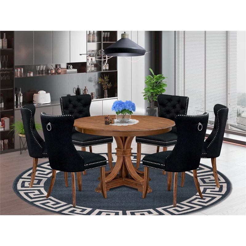 East West Furniture Ferris 7-Piece Kitchen Table Set in Walnut Finish