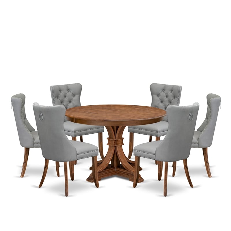 East West Furniture Ferris 7-Piece Mid Century Modern Dining Set in Walnut