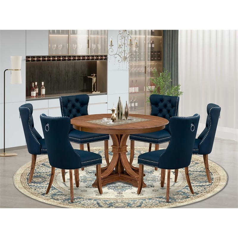 East West Furniture Ferris 7-Piece Kitchen Table Set in Walnut Finish