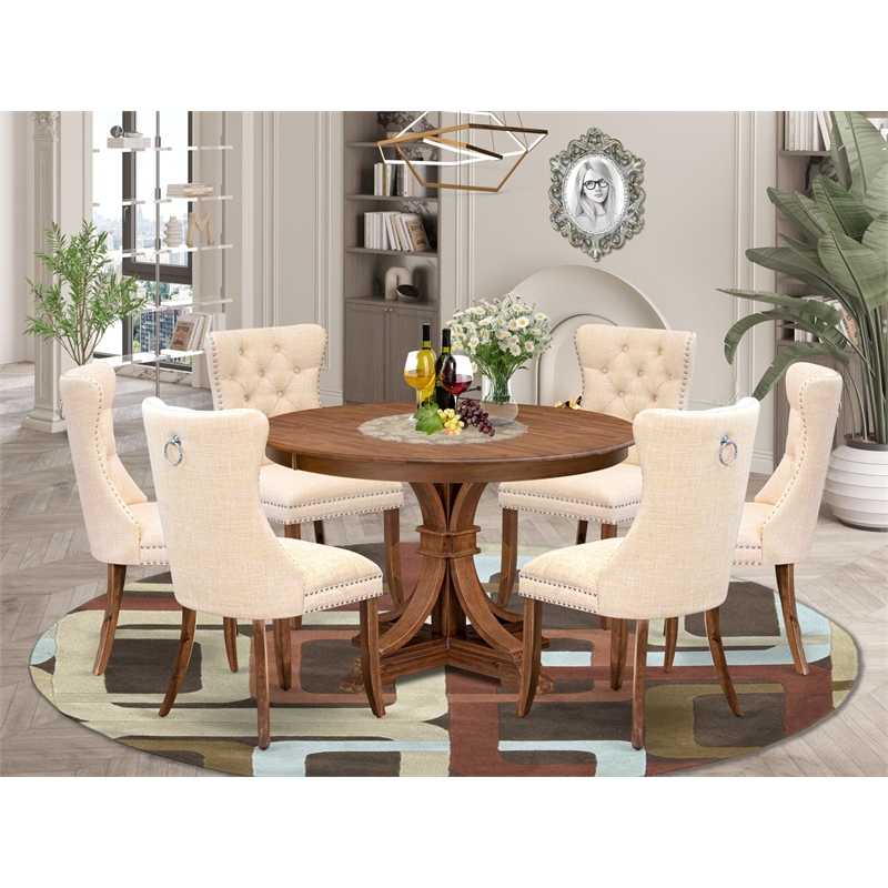 East West Furniture Ferris 7-Piece Modern Dining Table Set in Walnut Finish
