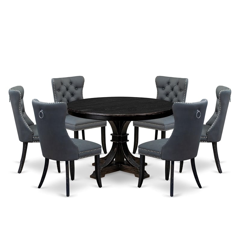 East West Furniture Ferris 7-Piece Dining Table Set in Black Finish