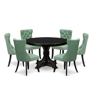 East West Furniture Ferris 7 Piece Round Dining Set in Black Finish