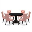 East West Furniture Ferris 7 Piece Round Dining Room Set in Black Finish
