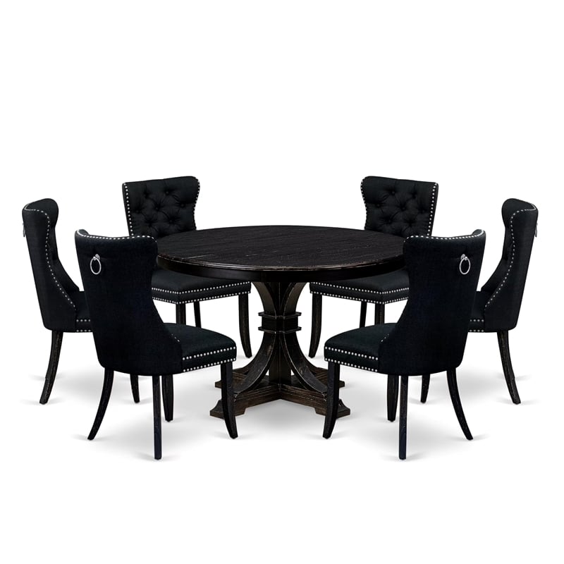 East West Furniture Ferris 7 Piece Round Kitchen Table Set in Black Finish
