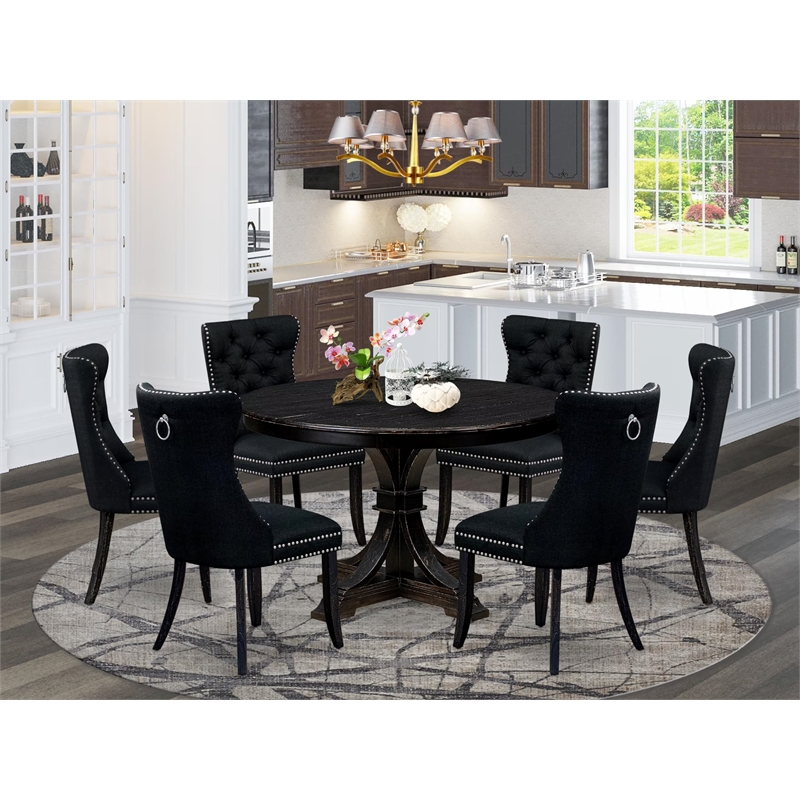 East West Furniture Ferris 7 Piece Round Kitchen Table Set in Black Finish