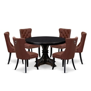East West Furniture Ferris 7 Piece Round Dining Table Set in Black Finish