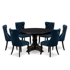 East West Furniture Ferris 7 Piece Round Dining Set in Black Finish