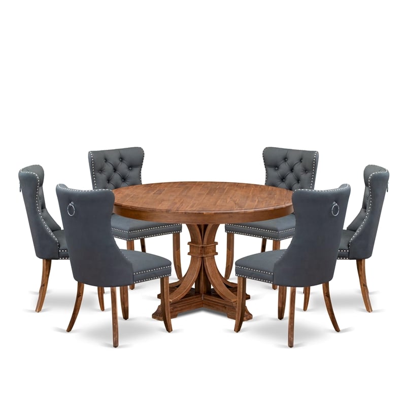 East West Furniture Ferris 7-Piece Dining Table Set in Walnut Finish