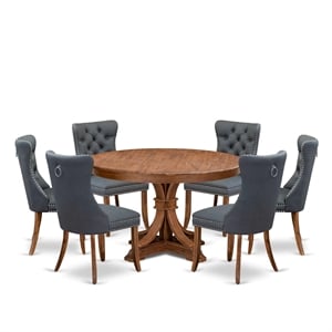 East West Furniture Ferris 7-Piece Dining Table Set in Walnut Finish