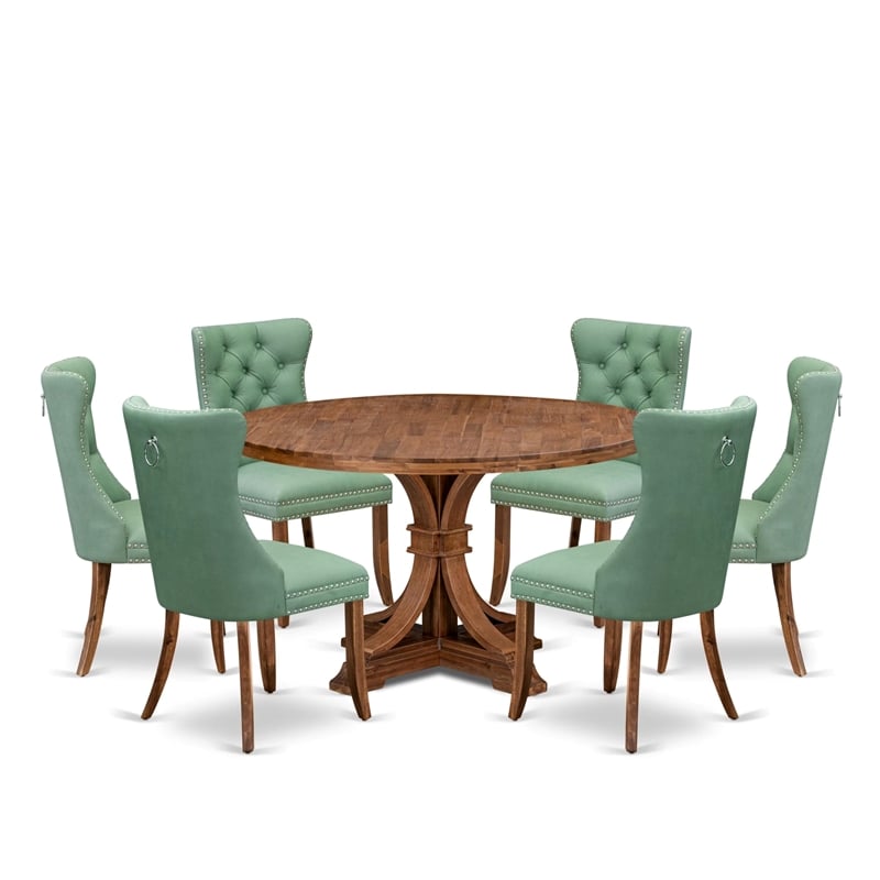 East West Furniture Ferris 7-Piece Dining Table Set in Walnut Finish