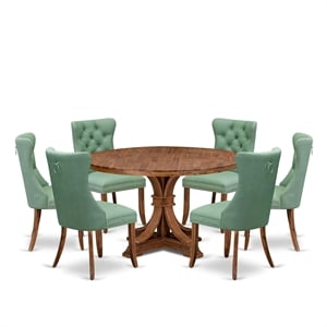 East West Furniture Ferris 7-Piece Dining Table Set in Walnut Finish