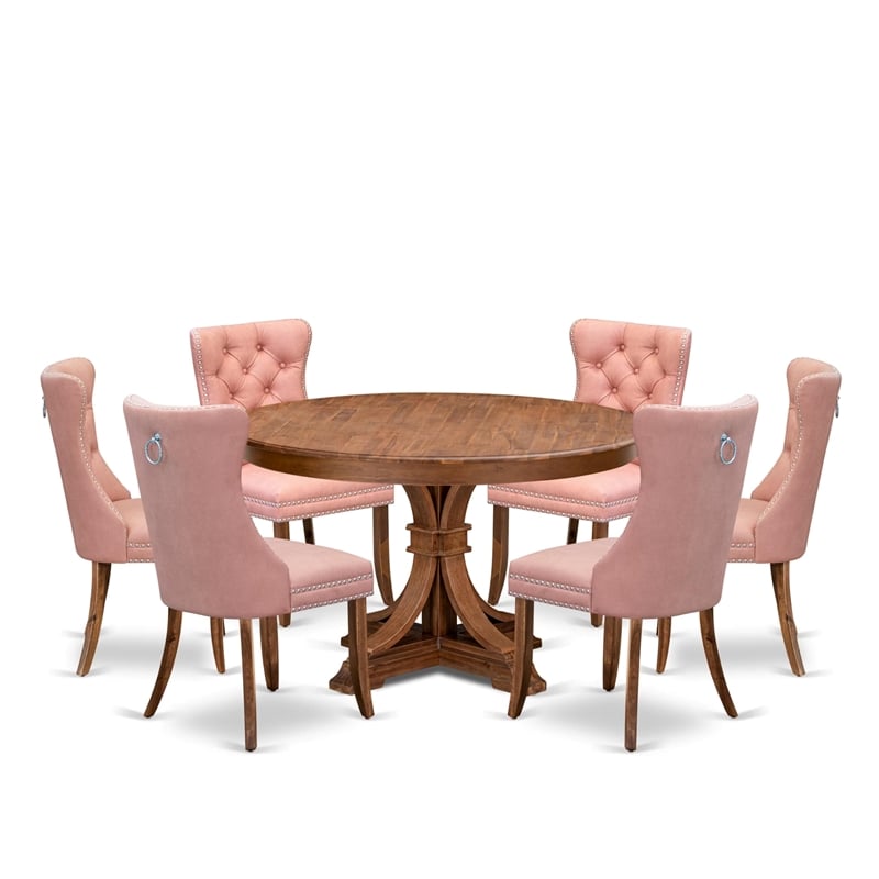 East West Furniture Ferris 7-Piece Modern Dining Table Set in Walnut Finish