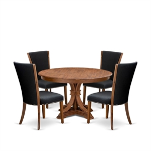 East West Furniture Ferris 5 Piece Round Dinette Set in Walnut Finish