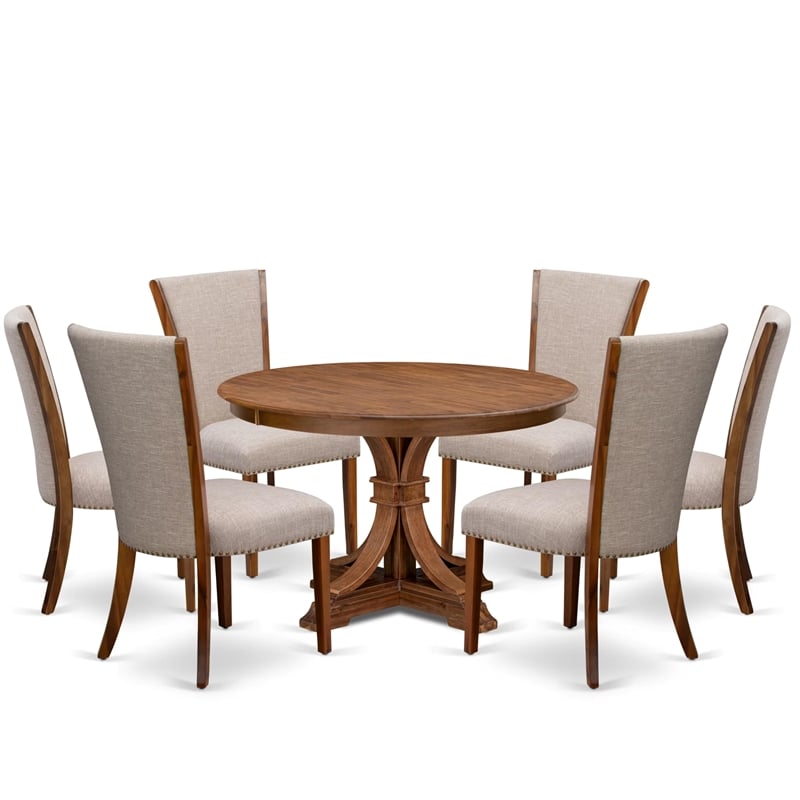 East West Furniture Ferris 7 Piece Round Kitchen Set in Walnut Finish