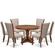 East West Furniture Ferris 7 Piece Round Kitchen Set in Walnut Finish