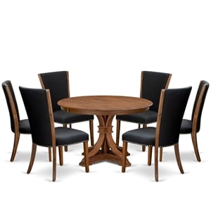 East West Furniture Ferris 7 Piece Round Kitchen Set in Walnut Finish