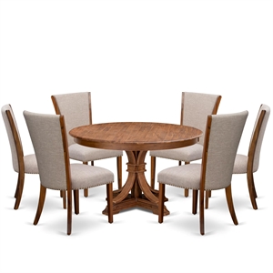 East West Furniture Ferris 7 Piece Round Dining Table Set in Walnut Finish