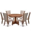 East West Furniture Ferris 7 Piece Round Dining Table Set in Walnut Finish