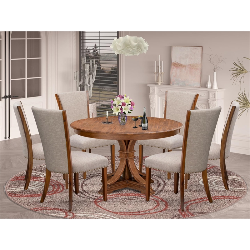 East West Furniture Ferris 7 Piece Round Dining Table Set in Walnut Finish