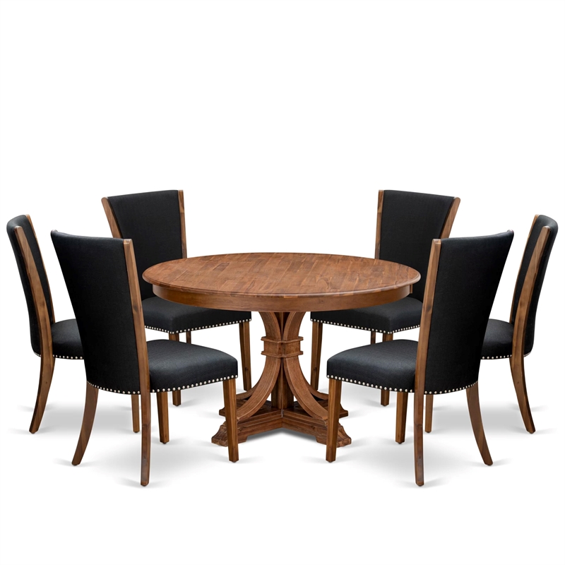 East West Furniture Ferris 7 Piece Round Dining Set in Walnut Finish