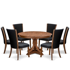 East West Furniture Ferris 7 Piece Round Dining Set in Walnut Finish
