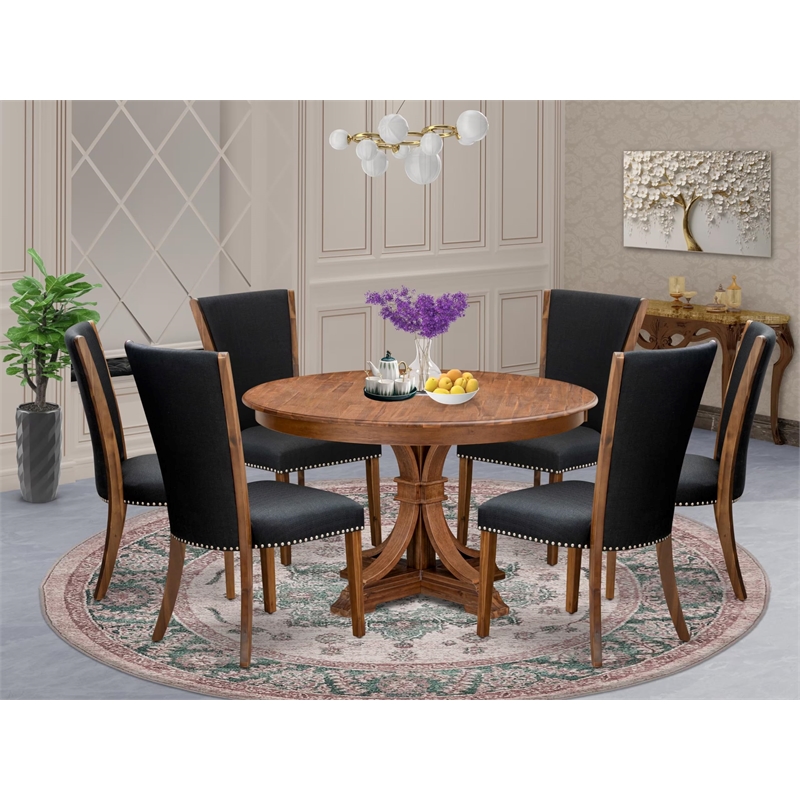 East West Furniture Ferris 7 Piece Round Dining Set in Walnut Finish