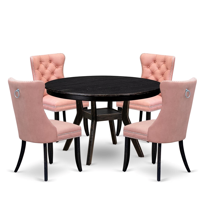 East West Furniture Ferris 5 Piece Round Kitchen Set in Black Finish