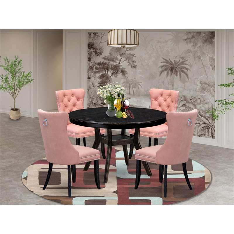 East West Furniture Ferris 5 Piece Round Kitchen Set in Black Finish