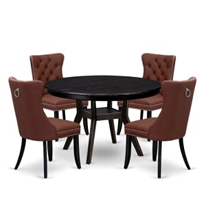East West Furniture Ferris 5 Piece Round Dining Room Set in Black Finish