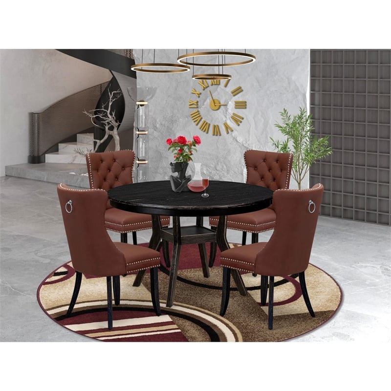 East West Furniture Ferris 5 Piece Round Dining Room Set in Black Finish