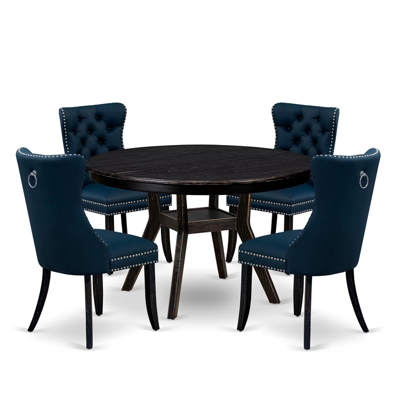 East West Furniture Ferris 5 Piece Round Dining Table Set in Black Finish