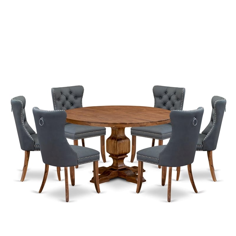 East West Furniture Irving 7-Piece Dining Table Set in Walnut Finish