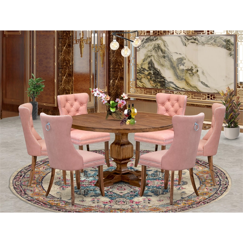 East West Furniture Irving 7-Piece Modern Dining Table Set in Walnut Finish