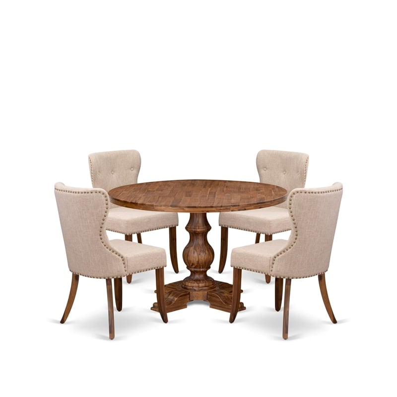 East West Furniture Irving 5 Piece Round Dining Room Set in Walnut Finish