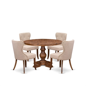 East West Furniture Irving 5 Piece Round Dining Room Set in Walnut Finish