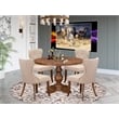 East West Furniture Irving 5 Piece Round Dining Room Set in Walnut Finish