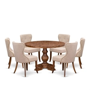 East West Furniture Irving 7 Piece Round Kitchen Set in Walnut Finish