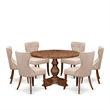 East West Furniture Irving 7 Piece Round Kitchen Set in Walnut Finish