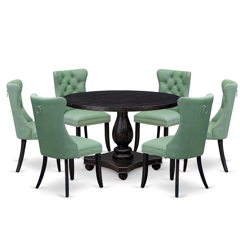 East West Furniture Irving 7 Piece Round Kitchen Table Set in Black Finish