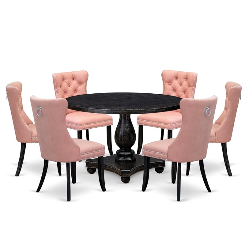 East West Furniture Irving 7 Piece Round Kitchen Set in Black Finish