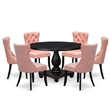East West Furniture Irving 7 Piece Round Kitchen Set in Black Finish