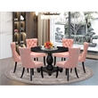East West Furniture Irving 7 Piece Round Kitchen Set in Black Finish