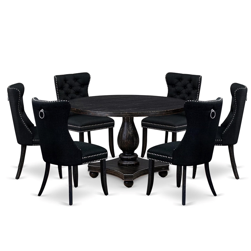 East West Furniture Irving 7 Piece Round Kitchen Table Set in Black Finish