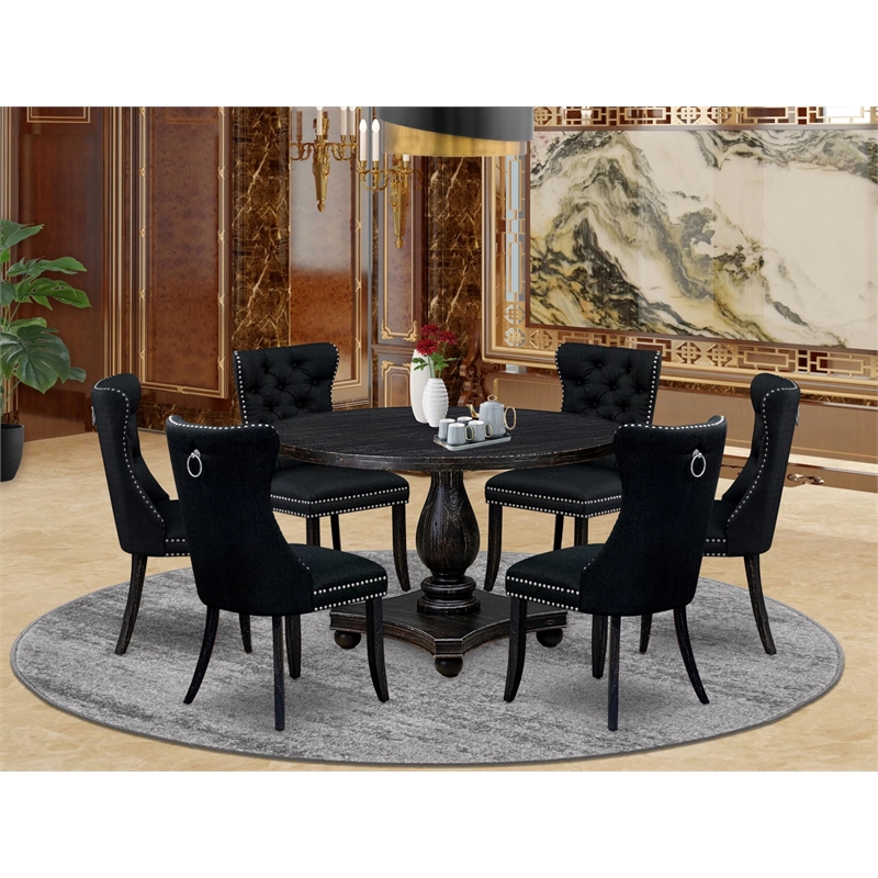 East West Furniture Irving 7 Piece Round Kitchen Table Set in Black Finish