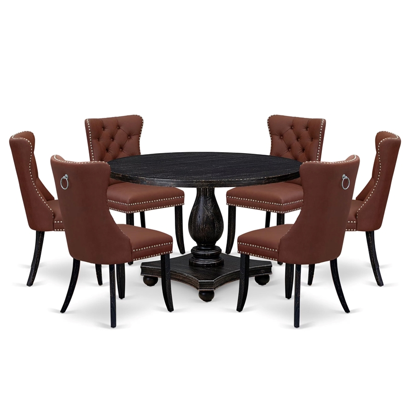 East West Furniture Irving 7 Piece Round Dining Table Set in Black Finish